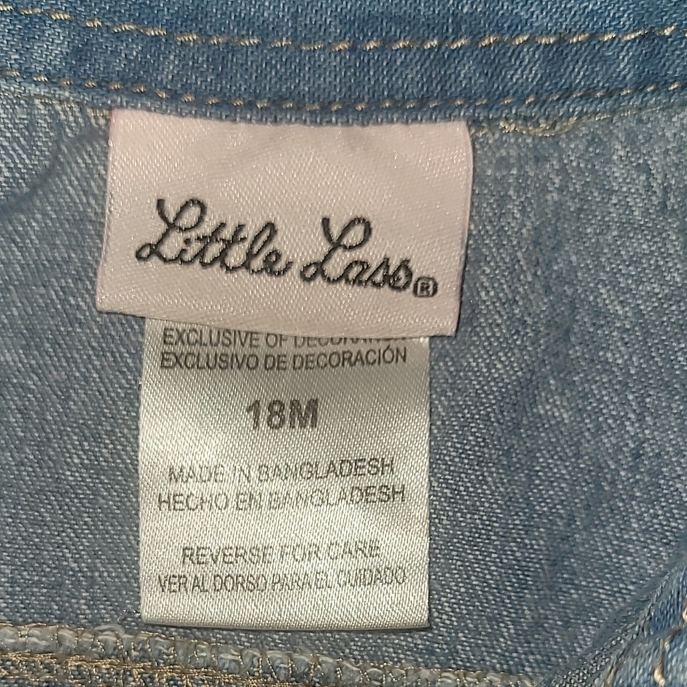 Little Lass Blue Denim Vest Daisy And Yellow Bow Embroidery Snap Buttons LOT-H - Picture 2 of 6